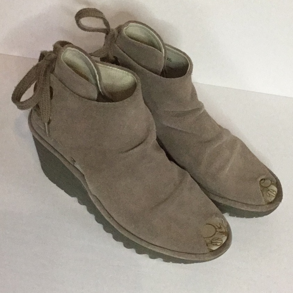 Fly London Yema peep toe wedge bootie